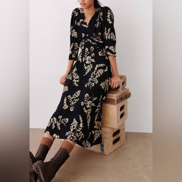 NWT BA&SH soa. Dress in Black Floral Pattern size 8 or Large - Picture 3 of 16